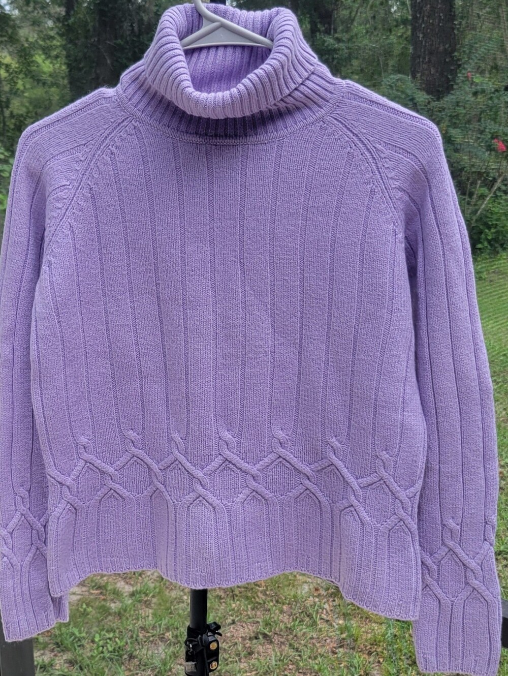 Talbots Merino Wool Cotton Sweater M Lavender Purple Cable Knit Turtleneck Y2K